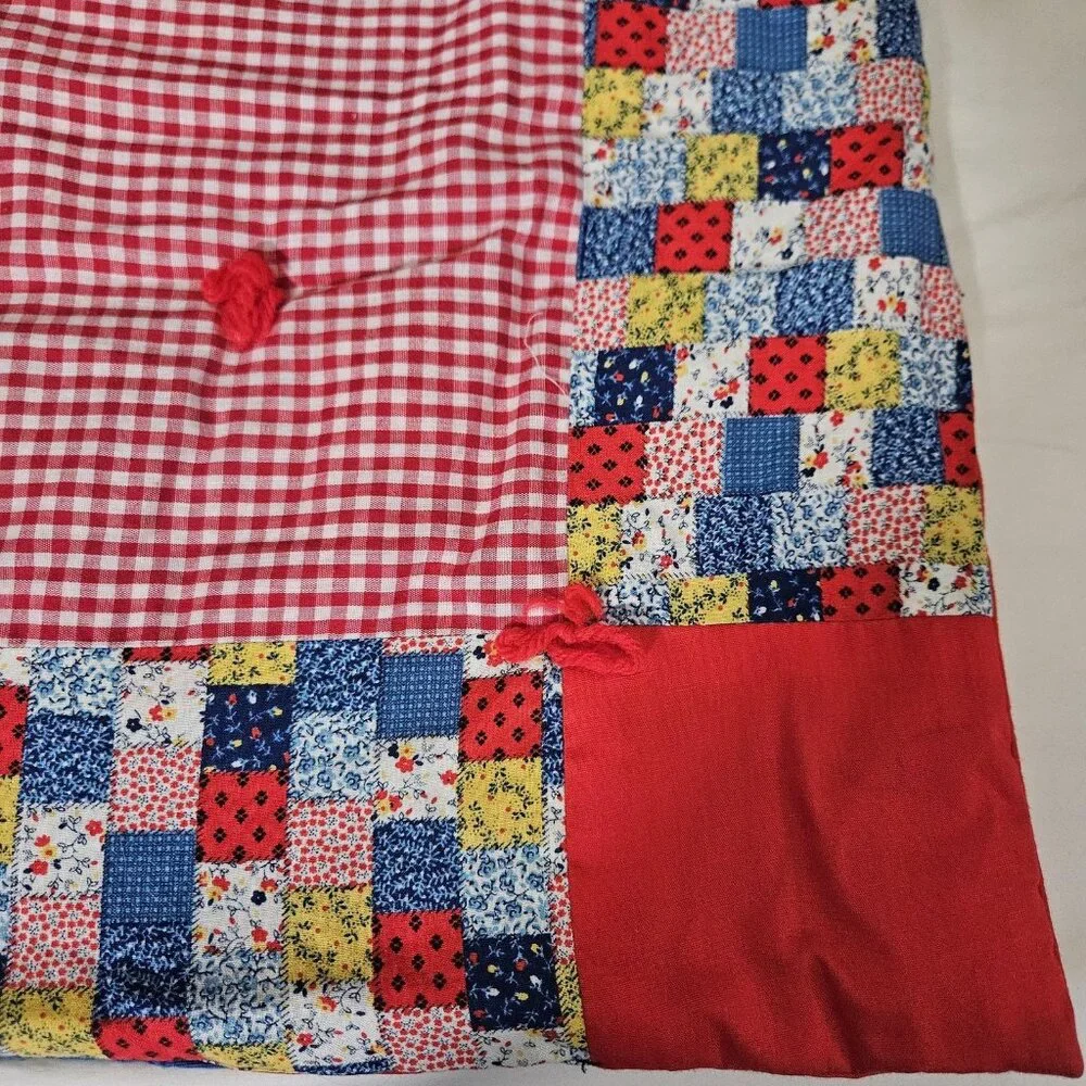Handmade Baby Quilt Crib Red Gingham Patchwork BABY Applique Reversible 44x37